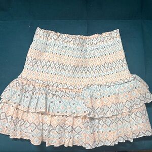 LOFT Mini Skirt with Orange and Blue Geometric Print Cotton Ruffles 260009